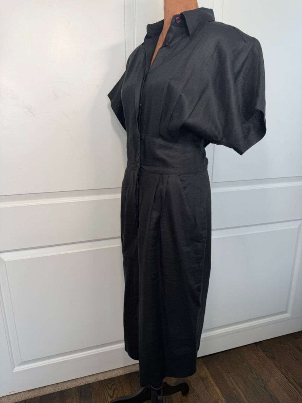 Vintage 1980s Nordstrom Point of View Black Linen Dress Sz 10 - Picture 6 of 15